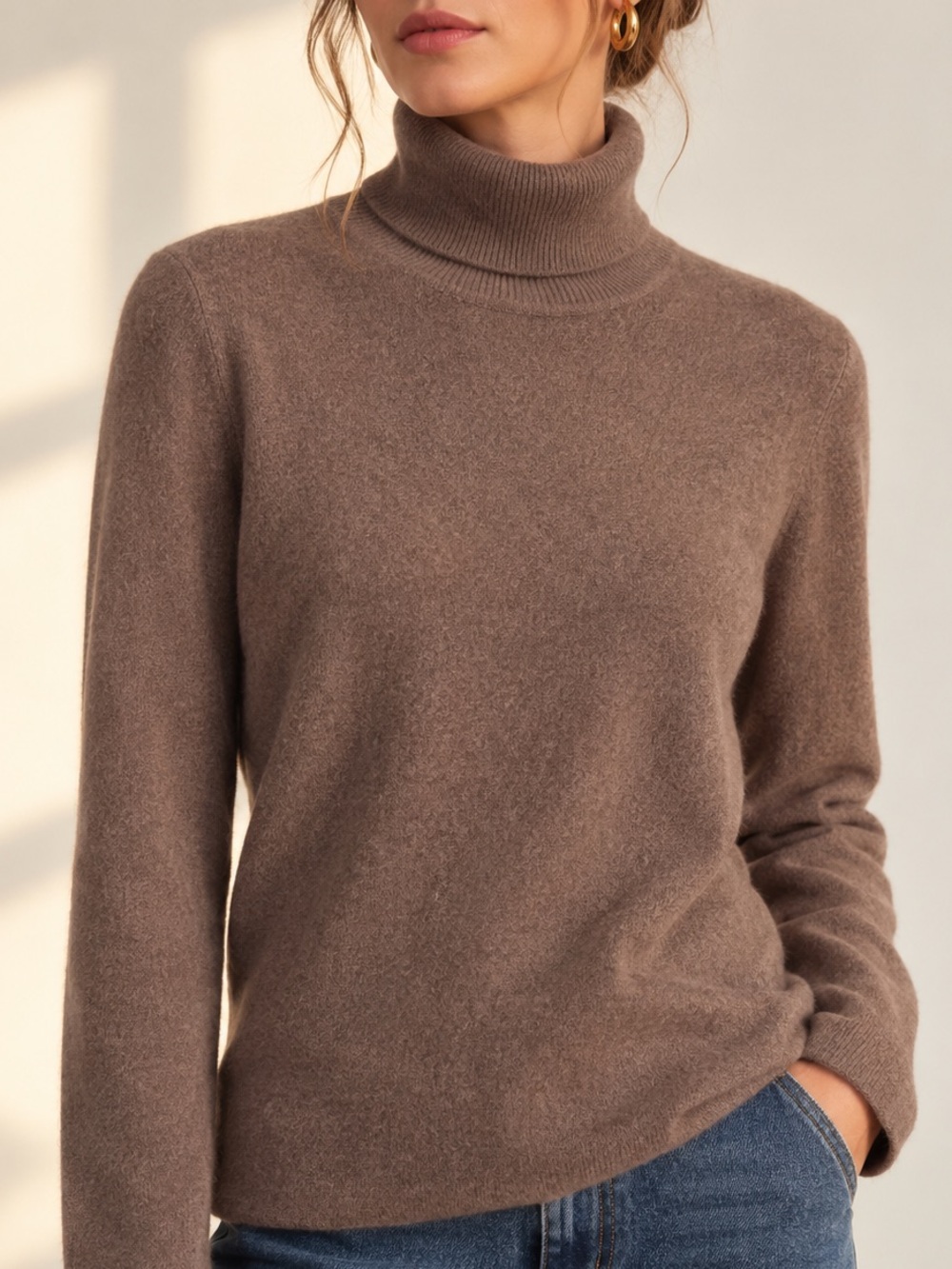 100% Cashmere Taupe Turtleneck